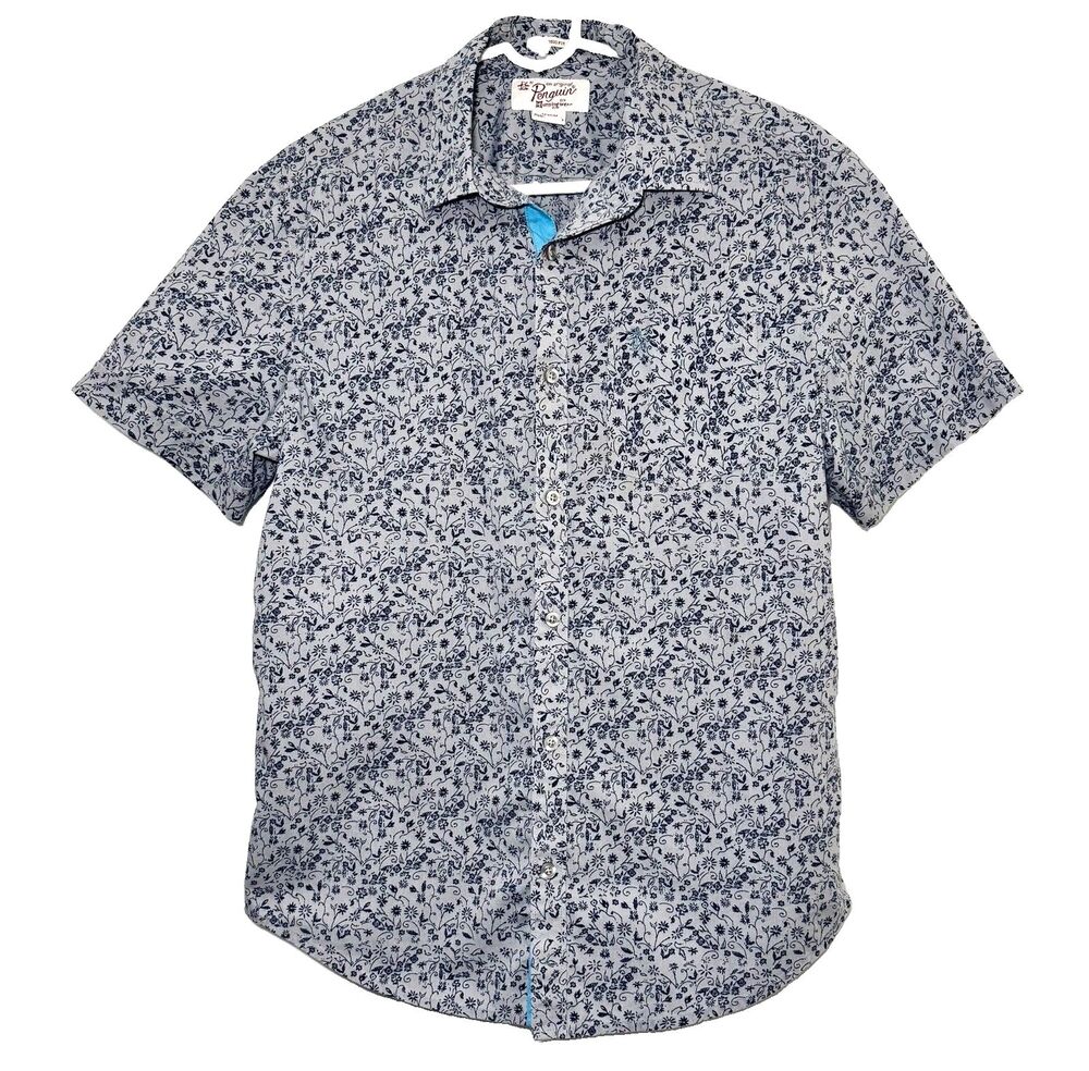 Original Penguin Munsingwear Men’s M Gray Blue Floral Button Shirt Classic Fit